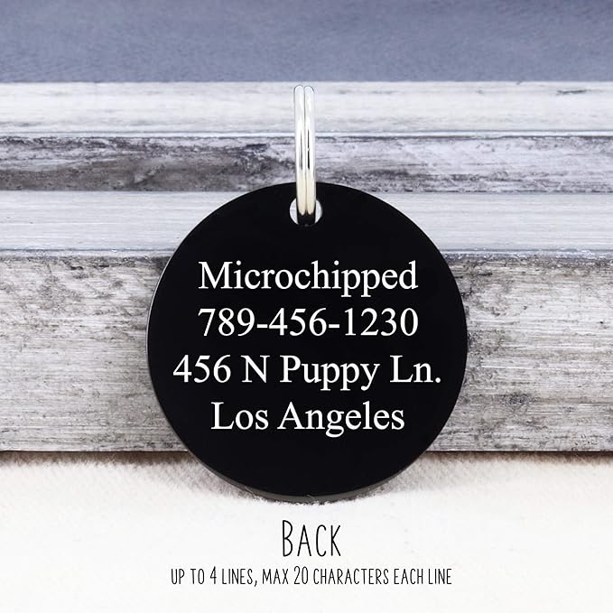 UltraJoys Stainless Steel Pet ID Tag Dog Name Tags Personalized Front and Back Engraving, Customized Dog Tags and Cat Tags, Optional Engraved on Both Sides, Round Tag with Vine Design, Small Black
