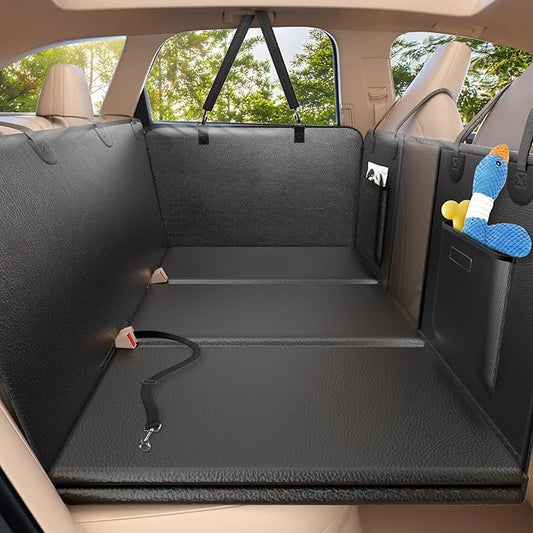 Back Seat Extender for Dogs-Upgraded PU Leather, Hard Bottom Dog Car Seat Cover for Back Seat, Anti-Scratch Backseat Extender for Dogs,Waterproof Dog Hammock for Car, SUV, 420lbs