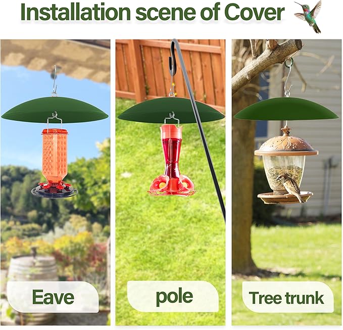 13" Bird Feeder Rain Cover,Bird House Dome,Hummingbird Feeder Guard, Proof for Shepherd's Hook Outdoors, (Green), 3Pack