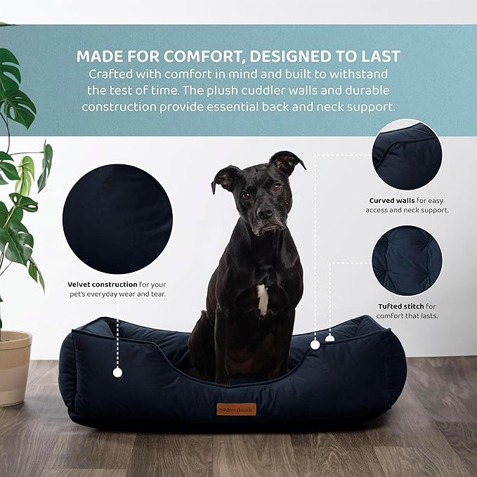 Modern Threads Luxury Dog Bed - Comfortable Tufted Velvet Cushion for Small to Large Dogs - Machine Washable - Durable & Cute Sleep Space for Pets - Pamper Your Pet with Cozy Beds - Denim