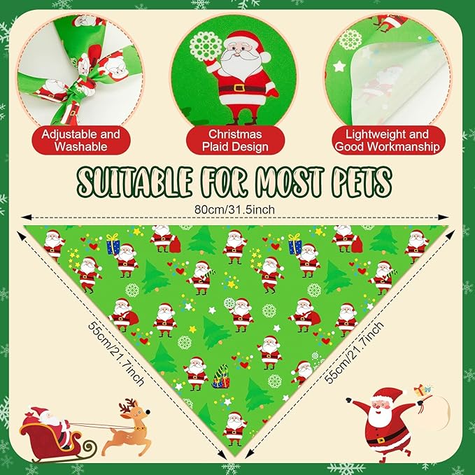 Weewooday 50 Pcs Christmas Bandanas for Dogs Xmas Bandanas Bulk with Santa Snowflake Candy Cane Soft Bibs Adjustable Triangle Doggie Scarf for Small Medium Large Pet (31.5 x 21.7 x 21.7 Inch)