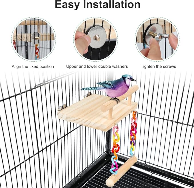 Bird Perches Cage Toys Parrot Wooden Platform Play Gyms Exercise Stands with Acrylic Wood Swing Ferris Wheel Chewing for Animals Green Cheeks, Baby Lovebird, Chinchilla, Hamster Budgie