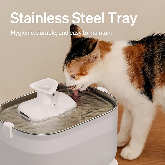 PETLIBRO Corded Cat Water Fountain, Cat Fountain Indoor Stainless Steel Tray, 2.5L/84oz Wireless Pump Pet Water Fountain, Cat Water Dispenser with Two Flow Modes, Pet Fountain for Drinking Easy Clean