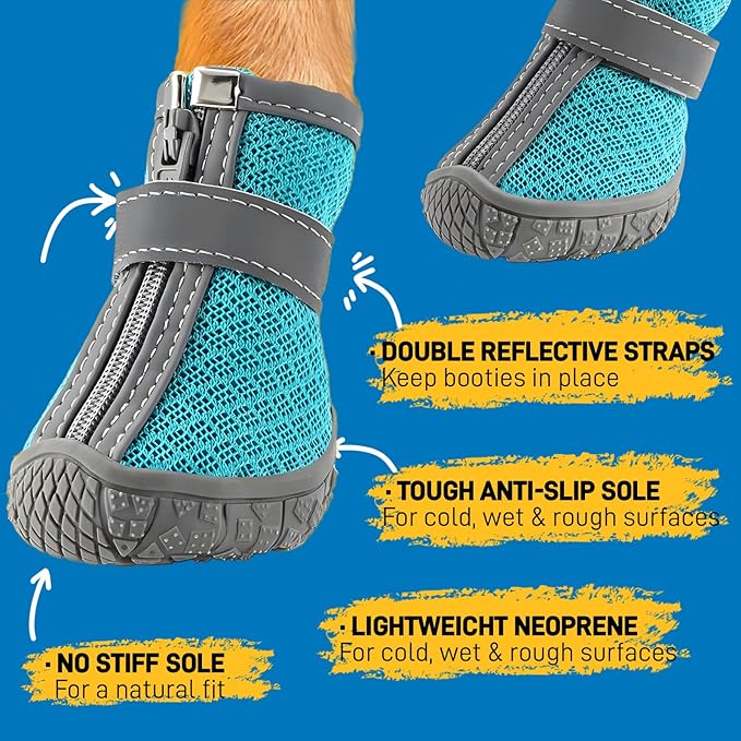 Dog Shoes for Small Dogs, Breathable Dog Boots Paw Protector for Hot Pavement Winter Snow, Dog Booties with Reflective Strips Rugged Anti-Slip Sole for Hardwood Floors Outdoor Walking Blue Size 1