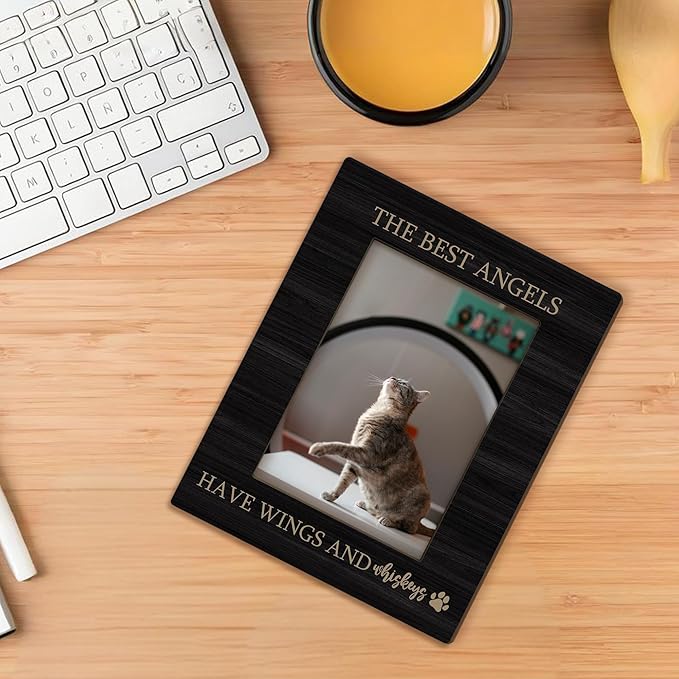 Cat Memorial Gifts Picture Frame 5x7, Black Pet Memorial Photo Frame, Cat Memorial Gifts for Loss of Cat, The Best Angels Have Wings Wooden Picture Photo Frames for Desk Home Room Decor