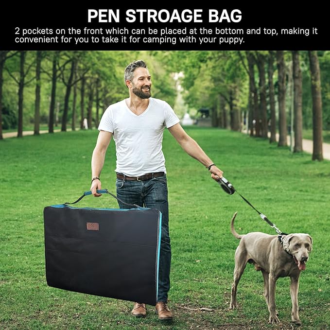PJYuCien Dog Playpen Plus Storage Bag, 32" H 8 Panels Puppy Pen with Square Bottom & Top Cover, Heavy Duty Dog Fence for Camping