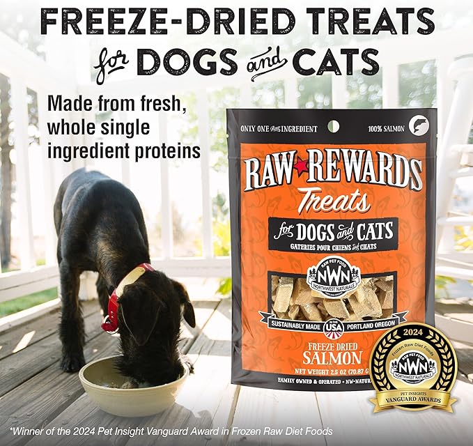 Northwest Naturals Raw Rewards Freeze-Dried Salmon Treats for Dogs and Cats - Bite-Sized Pieces - Healthy, 1 Ingredient, Human Grade Pet Food, All Natural, Proudly Made in USA, 2.5 Oz