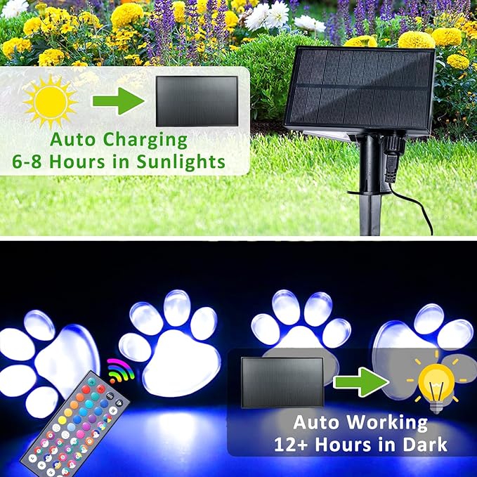 Obrecis Solar Paw Print Lights for Pet Memorial Gifts, 34 Colors Changing Outdoor Dog Print Lights with Remote, Set of 4 Waterproof Cat Paw Keepsake for Pet Remembrance Gift, Pet Loss Sympathy Gifts
