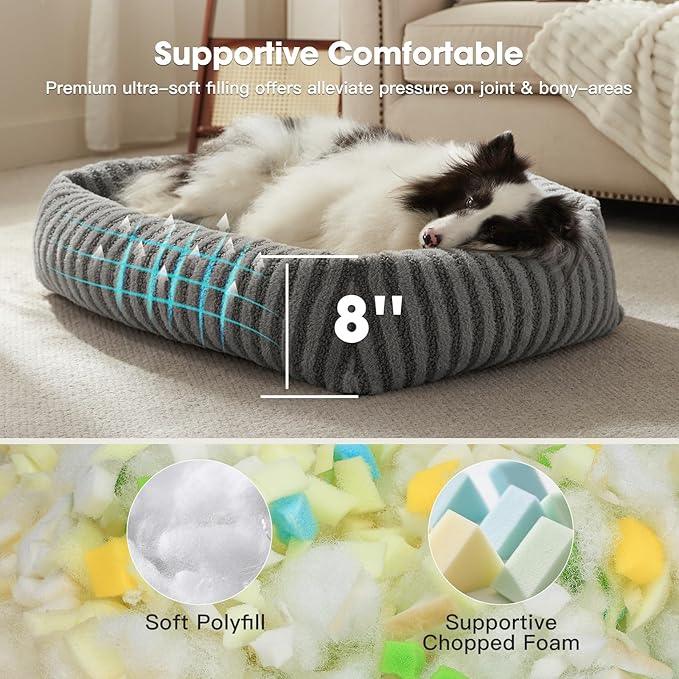 MIXJOY Dog Bed Large Size, Washable Large Dogs Bed with Removable Cover, Rectangle Doggy Beds for Big Dogs, Soft Warming Calming Pet Bed with Non-Slip Bottom, 36"x27"x8", Grey