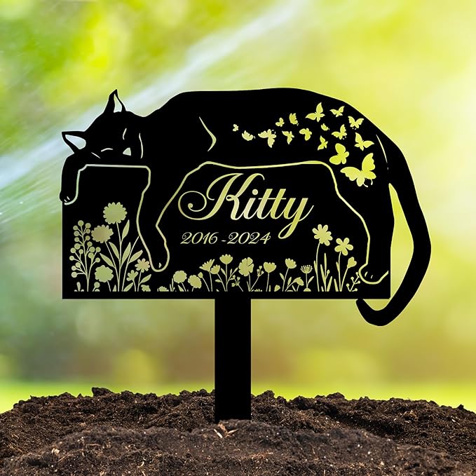 Personalized Cat Grave Marker – Custom Outdoor Pet Memorial Stone with Name and Years, Cat Headstones for Backyard or Pet Cemetery, Pets Grave Markers