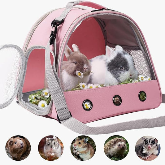 Bearded Dragon Carrier, Lizards & Small Animal Travel Carrier for Sugar Glider, Hedgehog, Rat, Parrot, Bird & Guinea Pig - Portable, Two-Pig Pink Carrier