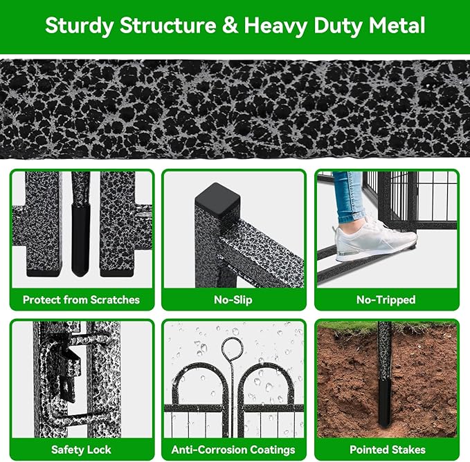 Dog Playpen Outdoor 12 Piece Panels Heavy Duty Dog Fence 40" Height Anti-Rust with Doors Portable for RV Camping Yard, Total 27FT, 58 Sq.ft, Snowy Black