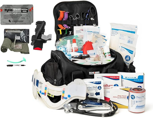 Scherber Fully-Stocked First Responder Bag | Professional EMT/EMS Trauma & Bleeding Medical Kit | HSA/FSA Approved | CAT Tourniquet, HyFin Chest Seal, Israeli Bandage & 250+ First Aid Supplies (Black)