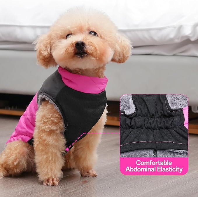 Warm Fleece Dog Coats for Small Dogs,D-Rings Waterproof Puppy Jacket for Cold Winter,Pink M