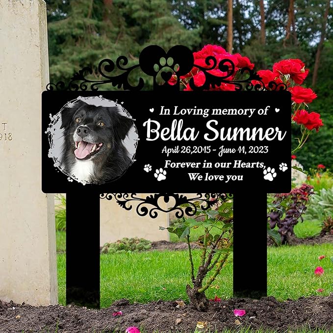 Custom Pet Grave Markers Dog | Custom Pet Headstones for Dogs | Best Gifts to Remember Your Four-Legged Companions | Personalized Grave Marker for Furry Friends with Watercolor Frame Photo