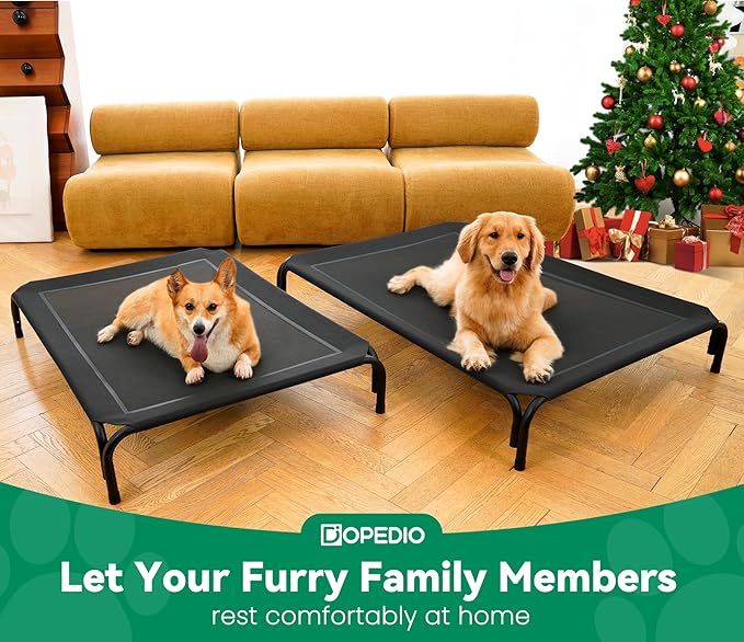 Elevated Dog Bed Raised Outdoor Dog Cot for Extra Large Dogs, Installation Requires No Tools, Frame with Washable Cooling Breathable Mesh Anti-Slip Feet, Indoor Pet Bed, Black, 48.8 Inches
