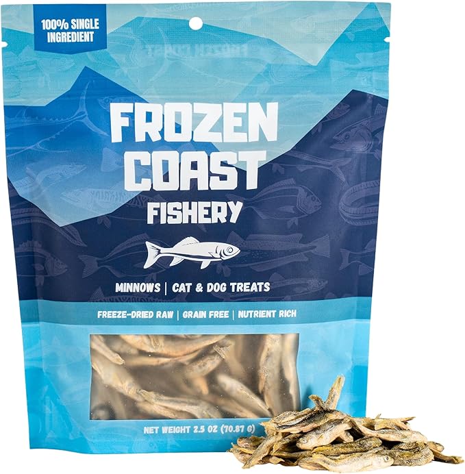 Frozen Coast Freeze-Dried Minnows Dog and Cat Treats-Single-Ingredient, All-Natural Fish, Grain-Free, High Protein Pet Treats, Sourced in The USA - 2.5 oz Bag