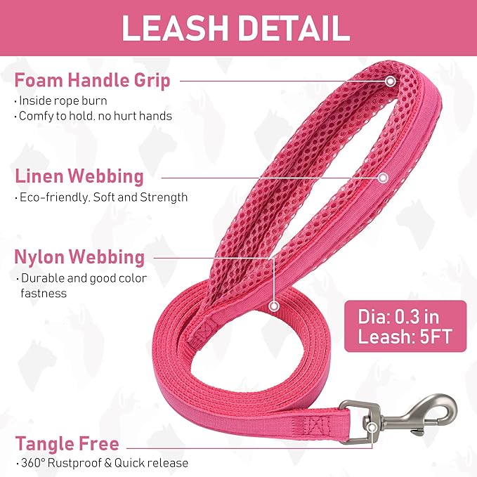 GAMUDA Small Pet Harness Collar and Leash Set, Step in No Chock No Pull Linen Fabric Soft Mesh Dog Vest Harnesses Reflective for Dogs Puppy Cats Kitten Rabbit (Pink, XL)