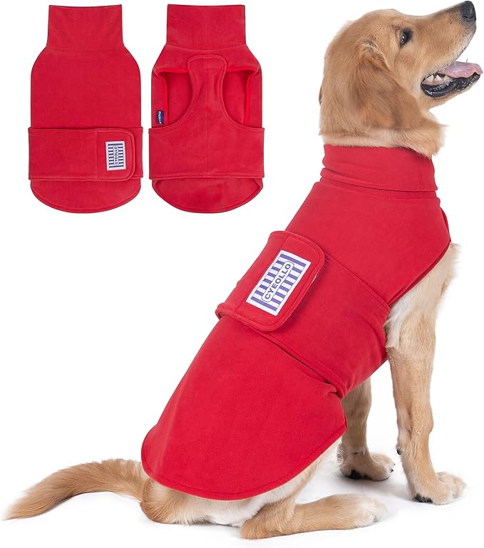 cyeollo XXL Dog Sweater, Fleece Doggy Sweaters Stretchy Turtleneck Doggie Sweatshirt Soft Warm Winter Coat Fall Autumn Pet Clothes for Large Dogs Girl, Red 2XL
