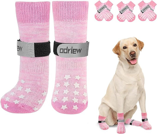 Non Slip Dog Socks to Prevent Licking Paws - Dog Booties for Hardwood Floors Anti Slip - Grippy Socks for Senior Dog - Double Side Paw Protector Prevent Scratching for Hot Pavement. (Pink, XS)