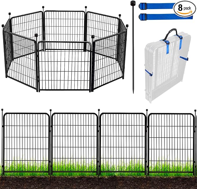 ADAVIN Tall Garden Fence Animal Barrier, 54 in(H) Dog Fence Outdoor for Yard, Wide Door Low Threshold 8 Panels Total 17.7 Ft(L) Dog Fencing,Temporary Fences for Medium/Large Pets（No Gate）