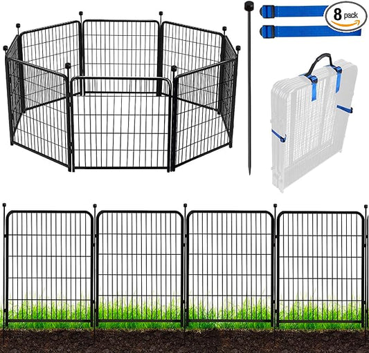 ADAVIN Tall Garden Fence Animal Barrier, 54 in(H) Dog Fence Outdoor for Yard, Wide Door Low Threshold 8 Panels Total 17.7 Ft(L) Dog Fencing,Temporary Fences for Medium/Large Pets（No Gate）