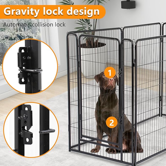 BestPet Indoor Dog Playpen,40inch 8 Panels Dog Pen Fence Outdoor Pet Playpen with Gravity Lock & Wide Door Pet Exercise Pen for RV Camping Yard, Black