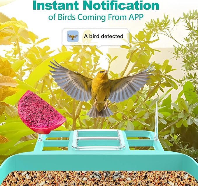 Bird Feeder with Camera,Smart Birdwatching Camera with Solar Powered,AI Identify Species,Instant Notifications,FHD Live View, Auto Record Video in Backyard,Ideal Gifts for Family and Bird Lovers,Blue
