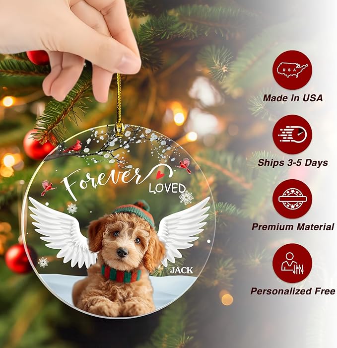 Pavo Picture Frame Dog Memorial Christmas Ornaments 2025, Personalized Pet Photo Ornaments, Acrylic Keepsake 4–6 Inches, Loss of Dog Sympathy Gift, Cat Memorial Gifts for Loss of Cat