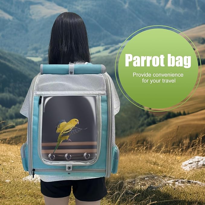 Bird Backpack Carrier Cage for Small to Medium Size, Portable Bird Travel Carrier with Standing Perches and Metal Tray, Vented Carry Transport Bag for Parakeet, Budgie, Conure, Cockatiel, Parrot
