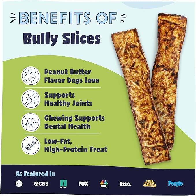 Pawstruck Bully Slices Premium Rawhide Chew Sticks, Peanut Butter Flavor - Low Fat, High Protein, Long-Lasting Treat for Dogs - No Artificial Ingredients - 1 lb Bag - Packaging May Vary