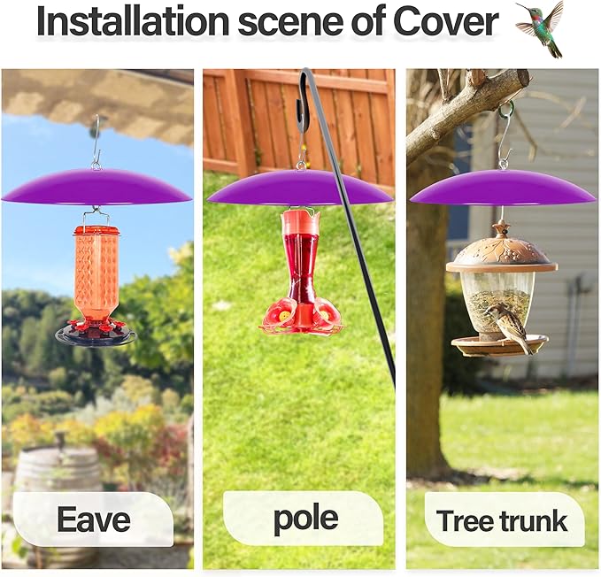 13" Bird Feeder Rain Cover,Bird Feeder Dome,Hummingbird Feeder Guard, Proof Bird Feeders Baffle, (Purple), 2Pack