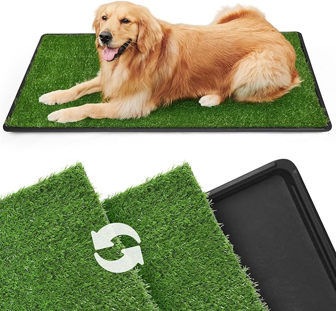 LOOBANI 45x29in Large Dog Grass Potty Tray - Dog Litter Box with 2-Pack Replacement Artificial Grass Puppy Training Pads - Potty Tray for Balcony Apartment Indoor Outdoor Use