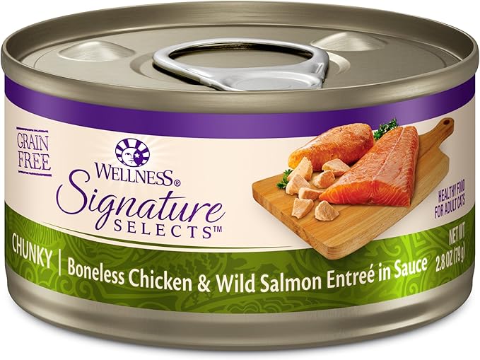 Wellness CORE Signature Selects Chunky Adult Wet Cat Food, Natural, Protein-Rich, Grain Free, 2.8 Ounce, 12 Pack (Chicken & Salmon)