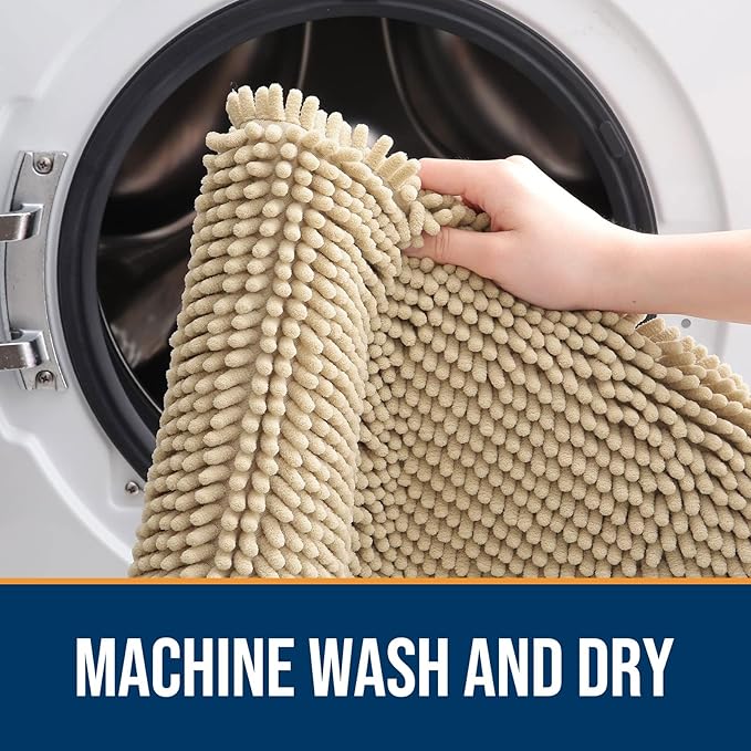 OLANLY Dog Door Mat Set 4-Piece 36x24, Absorbs Moisture and Dirt, Absorbent Non-Slip Washable Doormat, Quick Dry Chenille Mud Mat for Dogs, Entry Indoor Entryway Carpet for Inside Floor, Beige