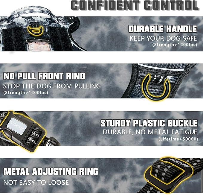 AUROTH Tactical Dog Harness for Small Medium Large Dogs No Pull Adjustable Pet Harness Reflective K9 Working Training Easy Control Pet Vest Military Service Dog Harnesses (S, Black Ink)