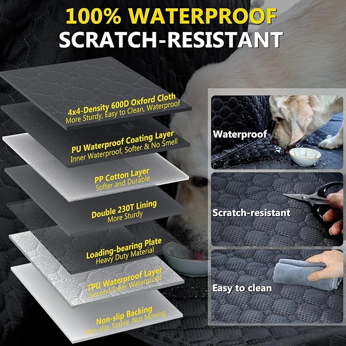 Truck Back Seat Extender for Dogs, Upgraded Waterproof Pet Seat Cover with Door Protection, Hard Bottom, Holds 420lbs, Dog Hammock for F150/Silverado 1500/GMC Sierra 1500/RAM 1500/Titan