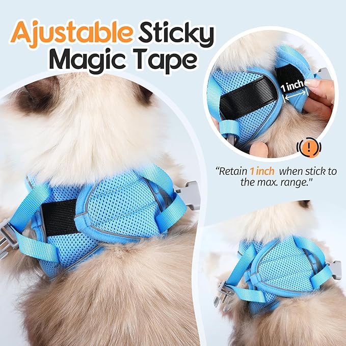 Dooradar Cat Harness and Leash Set, Escape Proof Lightweight Kitten Harness, Soft Breathable Reflective Vest for Outdoor Walking Traveling, Adjustable for Medium Cats, Orange & Blue, M