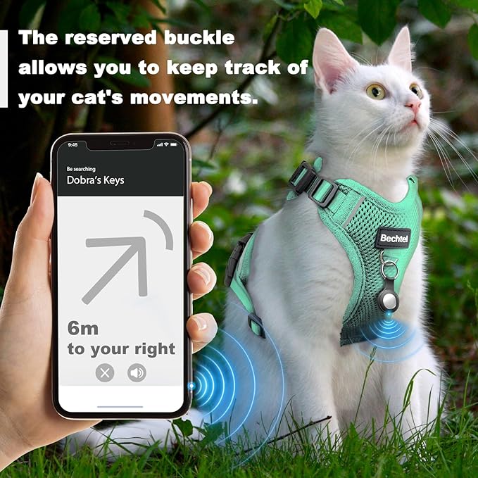 Cat Harness and Leash for Walking, The Upgrade Can be Adjusted in Four Directions and Breathable Cat Harness for Anti Escape That can be Fitted and Positioned, Reflective Strips Harness, Green,XS
