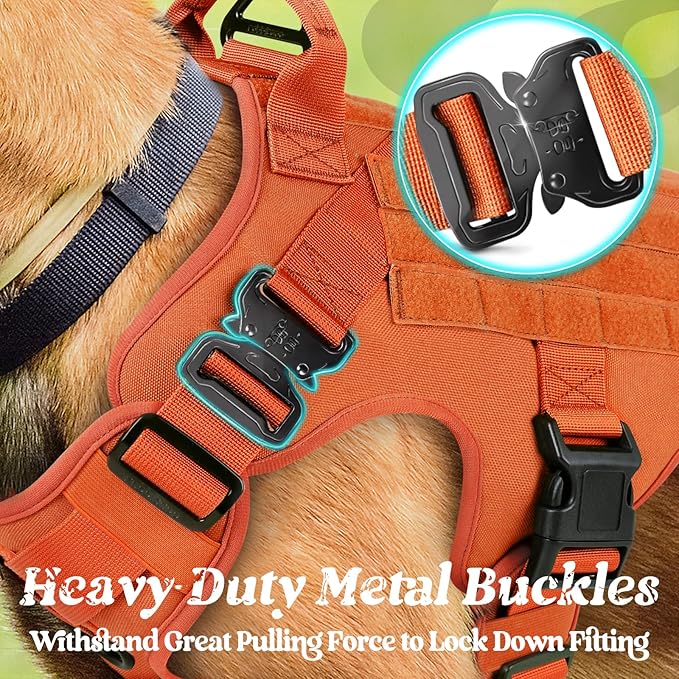 rabbitgoo Tactical Dog Harness for Small, Heavy Duty Pet Harness with Handle, No-Pull Service Vest Small Breed, Adjustable Military Dog Vest for Training Hunting Walking, Orange, S