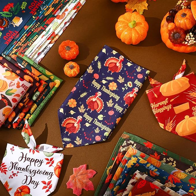 Abbylike 50 Pcs Dog Bandanas Bulk Pet Scarfs Triangle Bibs Adjustable Washable Puppy Kerchief Seasonal Pet Costume Accessories Grooming Supplies for Small Medium Large Dogs Cats(Fall)