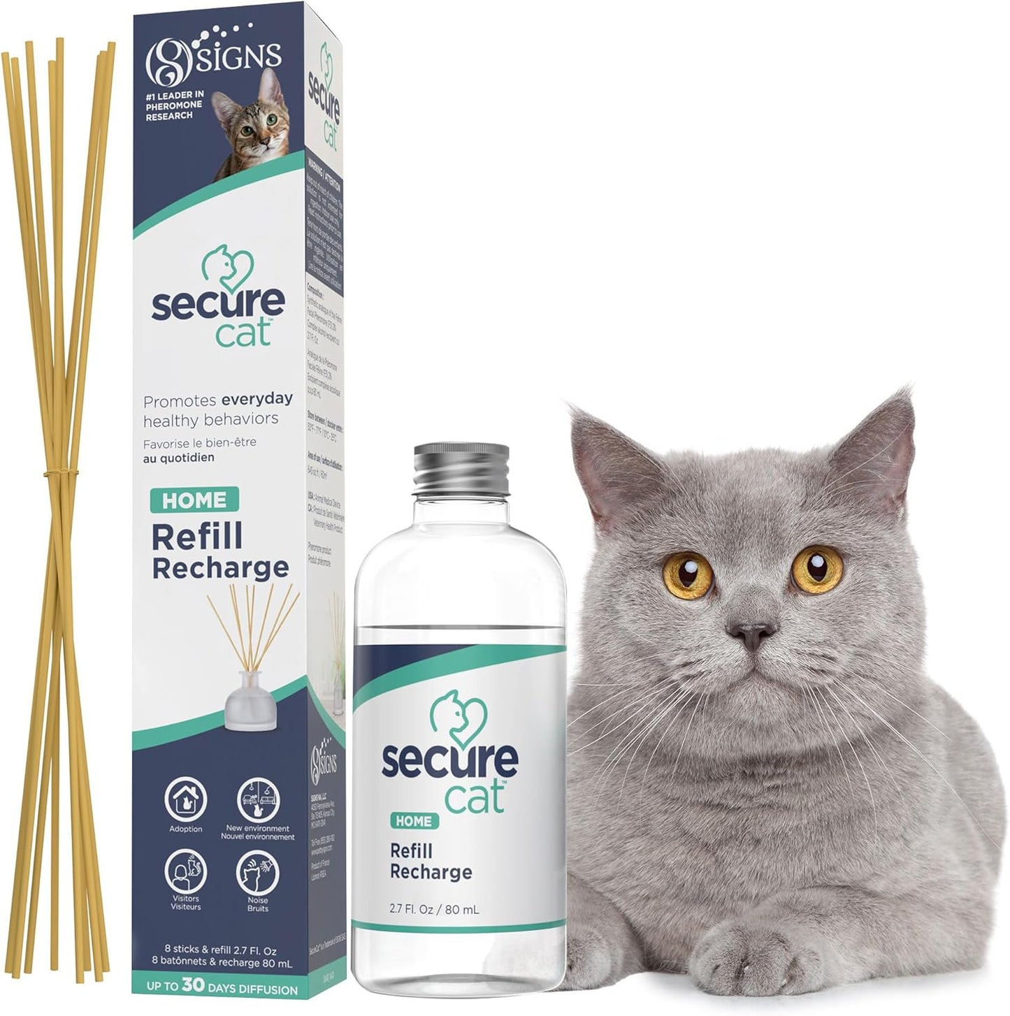 SecureCat Pheromone Home Stick Diffuser Refill, Provides 30 More Days of Natural Support for an Environment of Calm and Well-Being, Helping Relieve Any Feeling of Anxiety and Stress