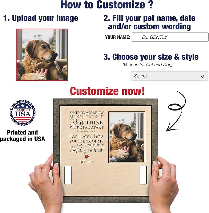 Personalized Dog Picture Pet Loss Sign Frames Dog Passed Away Gift Wood Sign Pet Picture Frame Dog Heaven Dog Sympathy Gifts for Christmas Memorial Plaques for Dogs and Cat Picture Frames