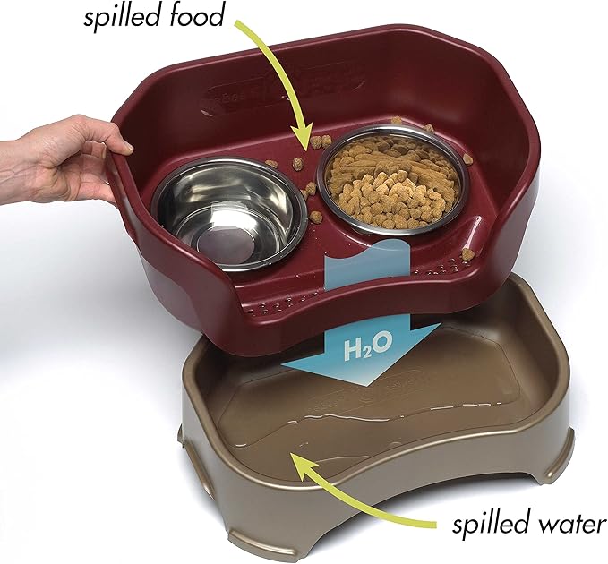 Neater Pet Brands Neater Feeder Deluxe Mess Proof Dog Bowls Elevated for Large Dogs Over 40 lbs, Made in USA, No Spill Raised Dog Food Bowl Stand Feeding Station, Food and Water Bowl Set, Cranberry