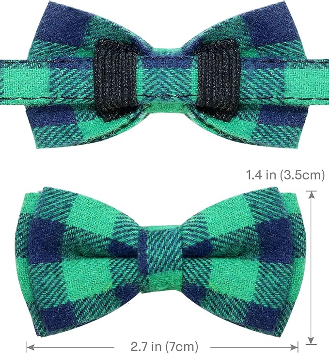 Joytale Upgraded Cat Collar with Bells, Breakaway Cat Collars with Bow Tie, 1 Pack Girl Boy Safety Plaid Kitten Collars, Green