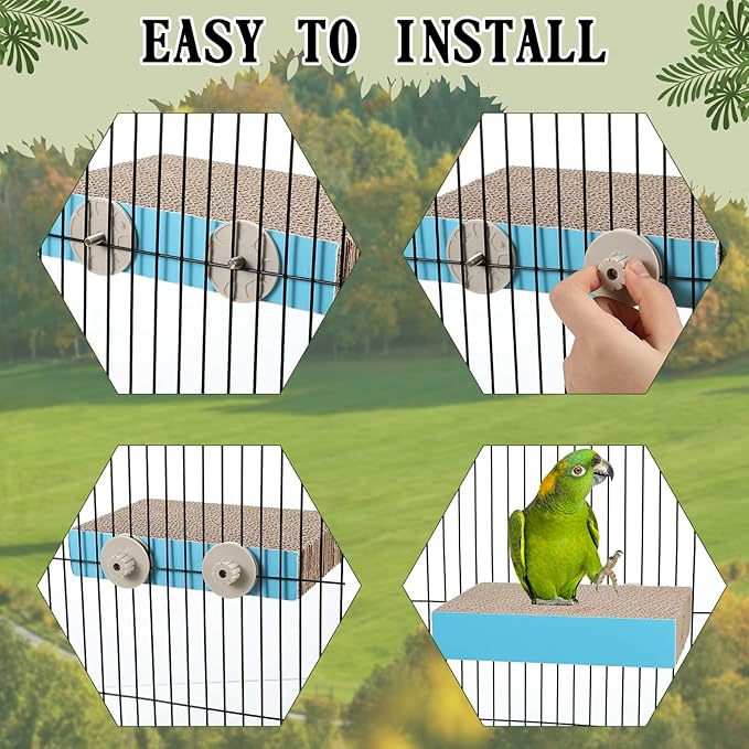2 Pieces Bird Chew Toy Parrot Cage Perch Cardboard Platform Bird Paw Grinding Stand Parrot Cage Playground for Macaws, Small Parakeets, Conures, Budgies, Finches Conure Cockatiel (Medium)