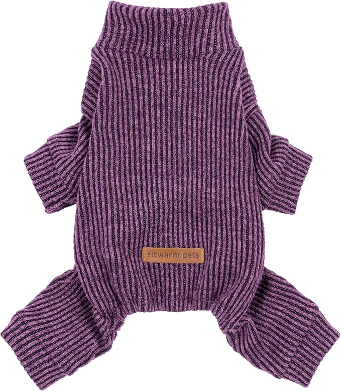 Fitwarm Mock Neck Knitted Dog Pajamas, Warm Winter Clothes for Small Dogs Boy Girl, Pet Onesie, Purple, Large