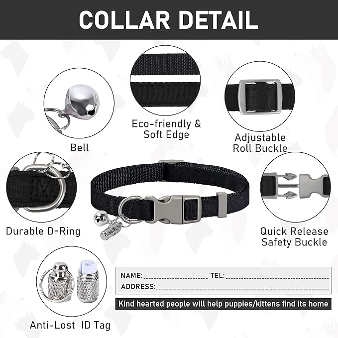 GAMUDA Small Dog Harness Collar and Leash Set, Step in No Chock No Pull Linen Fabric Soft Mesh Dog Vest Harnesses Reflective for Dogs Puppy Cats Kitten Rabbit (Black, XL)