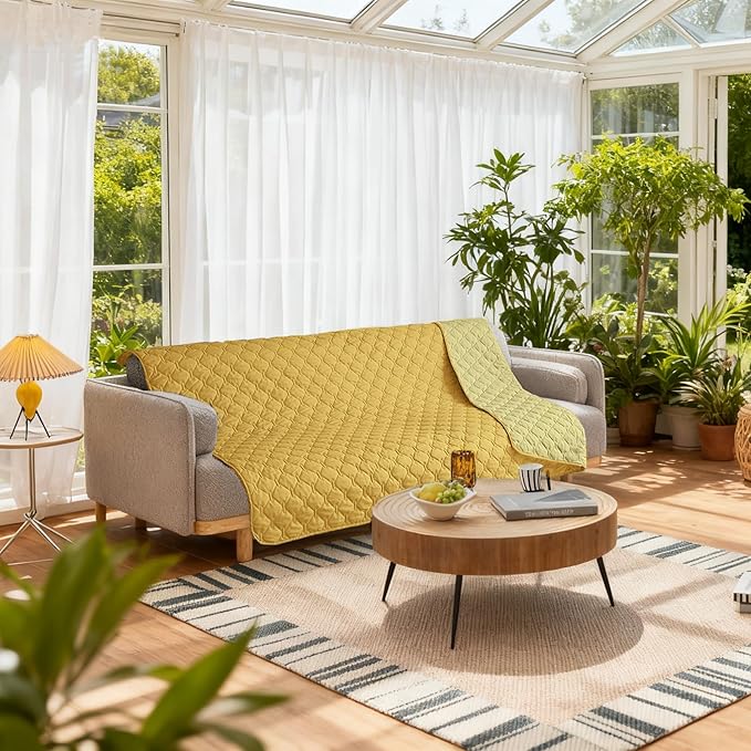 gogobunny 100% Double-Sided Waterproof Dog Bed Cover Pet Blanket Sofa Couch Furniture Protector for Puppy Large Dog Cat, Reversible (52x82 Inch (Pack of 1), Dark Yellow/Light Yellow)