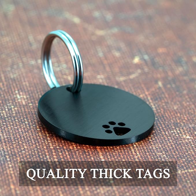 Ultra Joys Dog Tags Personalized for Pets - Hollow Paw Custom Pet ID Tag - Engraved Dog Tag for Small, Large Dogs - Small Round in Black